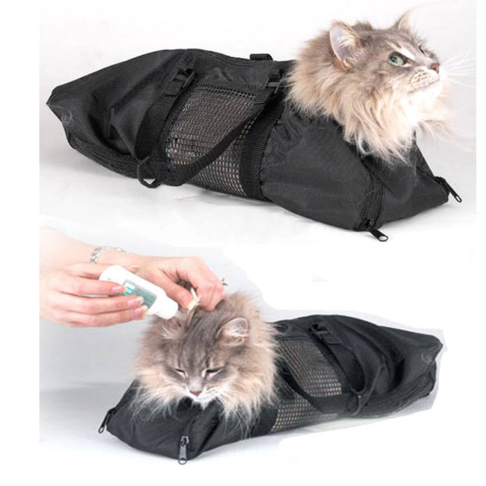 Pet Cat Adjustable Mesh Grooming Bath Bag